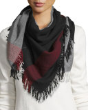Wool Color Check Square Scarf, Black/White