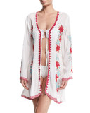 Embroidered Tie-Front Tunic Coverup