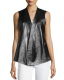 Yoko Contrast-Back Leather Vest, Black
