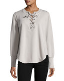 Noelle Lace-Up Sweater, Taupe