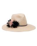 Emmanuelle Floral Wide-Brim Fedora Hat, Neutral