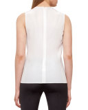 Trapezoid-Jacquard Sleeveless Blouse, Moonstone
