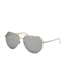 Double-Rim Angled Aviator Sunglasses, White Metal