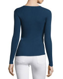 Lace Button-Front Sweater, Navy