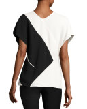 Colorblock V-Neck Short-Sleeve Top, Black/White