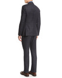 Windowpane Two-Piece Wool Suit, Charcoal