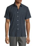 Check Short-Sleeve Woven Shirt, Navy