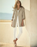 High-Collar Satin Coat, Natural