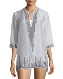 Embroidered Chiffon Short Tunic Coverup