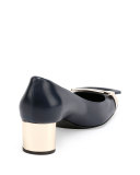 Decollete U-Cut Mid-Heel Pump, Navy/Golden