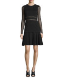 Long-Sleeve Lace-Inset Dress, Black