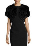 Rosette Patchwork Rabbit Fur Bolero, Black