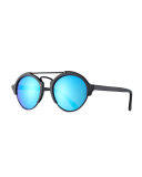 Milan II Mirrored Round Sunglasses, Black/Blue