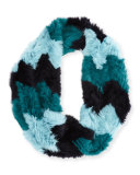 Chevron Sheared Rabbit Fur Infinity Scarf, Blue