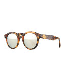 Leonard Round Mirrored Sunglasses, Tortoise/Silver