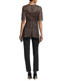 Wave Lace Flared-Hem Top, Shell/Black