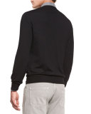 Fine-Gauge V-Neck Sweater, Black