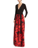 Kailey Long-Sleeve Floral-Print Combo Full Gown 