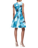 Sleeveless Floral-Print A-Line Dress, Blue/Multi