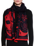 Oversize Skull Wool Scarf, Blue/Red