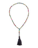Salma Beaded Leather Tassel Necklace, Multi