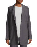 Stretch-Crepe Stand-Collar Long Jacket, Ash