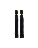 Beaded Long Tassel Clip Earrings