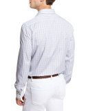Plaid Sport Shirt, Blue/Brown/White