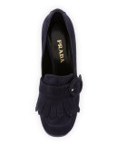Suede Kiltie 110mm Loafer Pump, Bleu