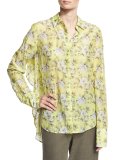 Floral-Print Open-Back Shirt, Yellow