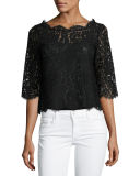 Elvia Scalloped Lace Crop Top, New Moon