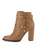Rockstud Leather Chunky-Heel Boot, Nocciola
