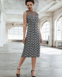 Floral-Embroidered Lace Cocktail Dress, Black/Silver