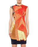 Rock Climbing Wall Printed Cap-Sleeve Dress, Rust/Navy