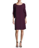 Lantern-Sleeve Silk Georgette Crepe Dress, Petite