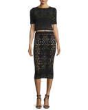 Ani Laser-Cut Multicolor Pencil Skirt