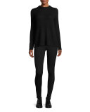 Carly Ribbed Split-Back Pullover, Black