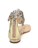Jewel-Embellished Flat Thong Sandal, Platinum/Rose Gold