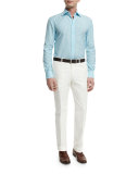 Gregory Flat-Front Cotton Trousers, White