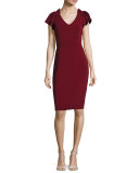 Cap-Sleeve Stretch Crepe Sheath Dress, Bordeaux
