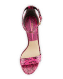 Suri Snakeskin Ankle-Wrap Sandal, Fuchsia