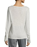 Monica Long-Sleeve Heathered Tee, Light Gray