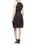 Sleeveless Floral-Embroidered Mesh Fit & Flare Dress 