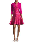 Leopard-Jacquard Fit-and-Flare Dress, Currant/Hot Pink