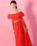 Cheri Lace-Trim Maxi Dress, Light Red