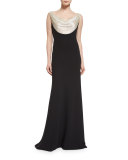 Sleeveless Embellished-Cowl Mermaid Gown, Black/Silver