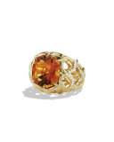 Venetian Quatrefoil Ring with Madeira Citrine and Diamonds in Gold