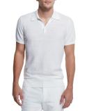 Textured Cotton/Linen Polo Shirt, White