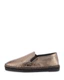 Metallic Palm-Embossed Slip-On Espadrille, Dark Brass