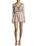 Embellished Wrap-Front Playsuit, Desert Rose